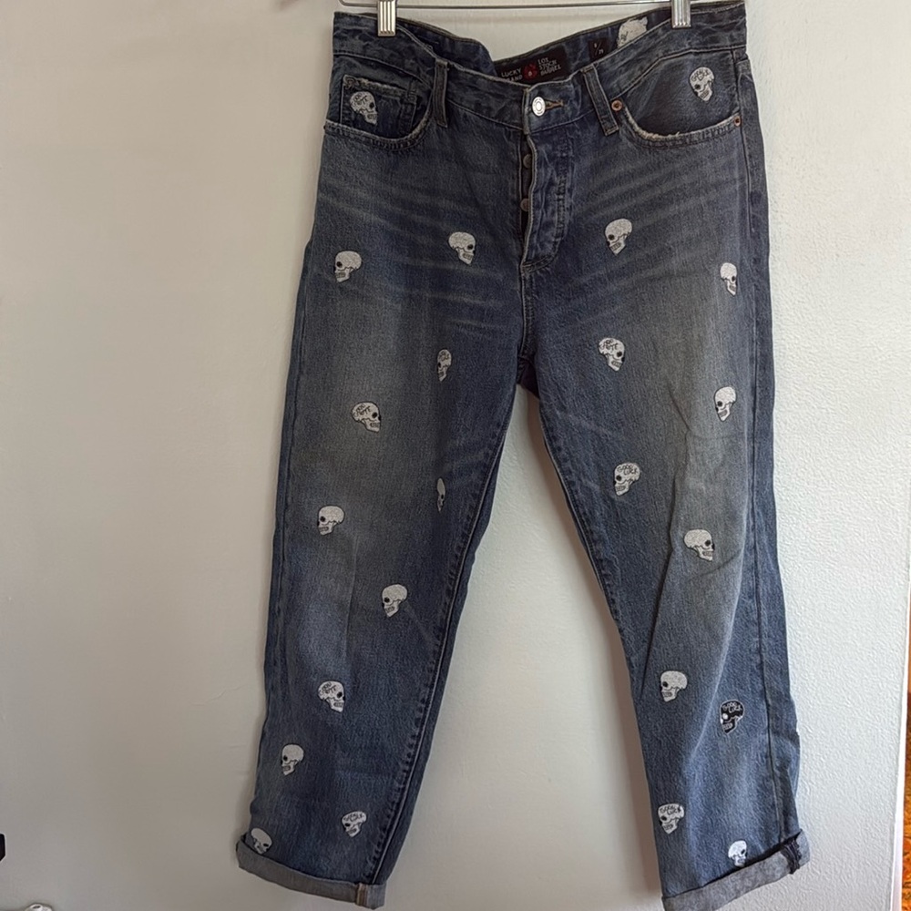 Lucky brand skull embroidered jeans